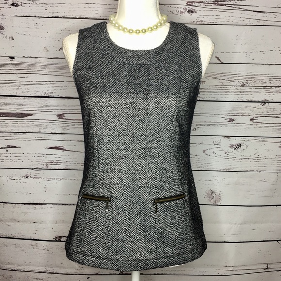 CAbi Tops - CAbi Tweed Herringbone Sleeveless Top Pockets #993